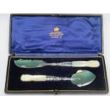 CASED SET OF HALLMARKED SILVER AND MOTHER OF PEARL HANDLED TWO PIECE CUTLERY SET