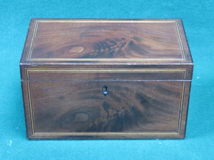 STRING INLAID MAHOGANY TWO SECTION TEA CADDY