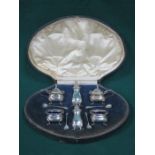 CASED HALLMARKED SILVER TEN PIECE CRUET SET,