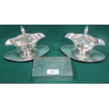 PAIR OF SILVER PLATED TWO HANDLED DOUBLE SAUCE BOATS AND CIGARETTE CASE