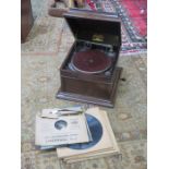 MAHOGANY CASED COLUMBIA GRAFONOLA GRAMAPHONE PLUS RECORDS