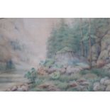 FW PIPPET, FRAMED WATERCOLOUR DEPICTING A WOODLAND SCENE WITH RIVER,