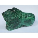 HAND CARVED MALACHITE LION,