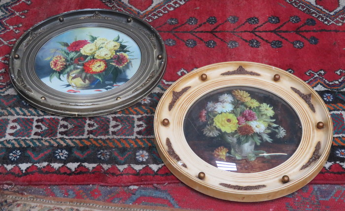 TWO CIRCULAR FRAMED STILL LIFE PAINTINGS