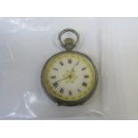 925 SILVER LADIES FOB WATCH WITH ENAMELLED DIAL