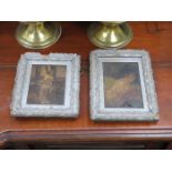 TWO SMALL FRAMED OIL ON PANELS DEPICTING VICTORIAN FIGURES