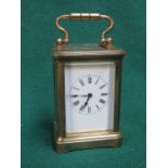 MINIATURE BRASS AND GLASS CARRIAGE CLOCK