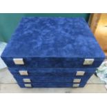 FOUR BLUE VELOUR COIN BOXES