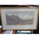 UNSIGNED WATERCOLOUR DEPICTING A LONE FIGURE ON A MOUNTAIN,