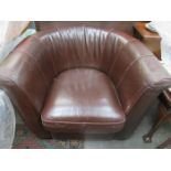 BROWN UPHOLSTERED TUB CHAIR