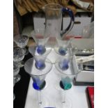 DECORATIVE GLASS WATER JUG WITH SIX MATCHING GLASSES