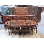 MAHOGANY OVAL EXTENDING DINING TABLE WITH ONE LEAF,