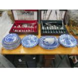 PARCEL OF BLUE AND WHITE DINNERWARE