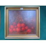 FRAMED STILL LIFE OIL ON BOARD- APPLE, SIGNED TO BOTTOM RIGHT, FLINT,