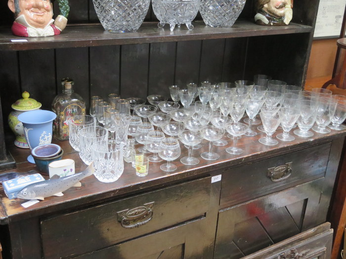 QUANTITY OF VARIOUS ETCHED GRAPE AND VINE PATTERN GLASSWARE PLUS OTHER GLASSWARE AND CHINA