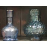 TWO BLUE COLOURED GLASS VASES,