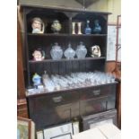 STAINED PINE KITCHEN DRESSER WITH PLATE RACK