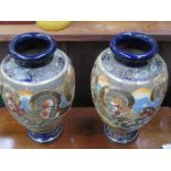 PAIR OF HANDPAINTED JAPANESE CERAMIC VASES,