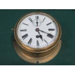 VINTAGE BRASS SHIPS CLOCK WITH ENAMELLED DIAL