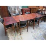 ODDENSE MASKINSNEDKERI DENMARK ROSEWOOD EXTENDING DINING TABLE WITH TWO LEAVES AND SIX (FOUR AND