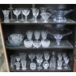 SUNDRY LOT OF GLASS INCLUDING TWO GLASS BOWLS, LFC CRESTED WARE, STUART AIR TWIST GOBLET, TAZZA,