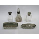 FIVE VARIOUS HALLMARKED SILVER TOPPED GLASS DRESSING JARS