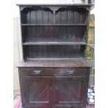 STAINED PINE KITCHEN DRESSER WITH PLATE RACK