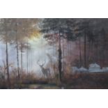 FRAMED PRINT DEPICTING A WOODLANDS SCENE WITH DEER