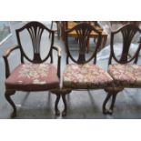 SET OF SIX (FOUR AND TWO) ANTIQUE MAHOGANY HEPPLEWHITE DINING CHAIRS