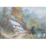 FRAMED COTTAGE WATERCOLOUR AND PENCIL SIGNED PRINT