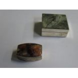 TWO SILVER COLOURED PILL BOXES SET WITH SEMI-PRECIOUS STONES