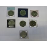 1921 SILVER ONE DOLLAR COIN AND VARIOUS COMMEMORATIVE CROWNS