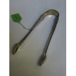 EARLY VICTORIAN IRISH SILVER SUGAR TONGS, DUBLIN ASSAY, DATED 1858,