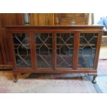 MAHOGANY ASTRAGAL GLAZED FOUR DOOR SIDE CABINET ON BALL AND SUPPORT