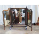 OAK THREE SECTIONAL FOLDING DRESSING TABLE MIRROR