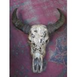 VINTAGE COW/BULL SKULL WITH DECORATIVE CHINESE CARVINGS