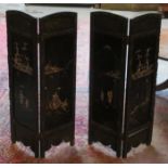 TWO FOLDING JAPANESE SCREENS WITH MOTHER OF PEARL DECORATION