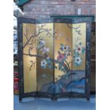 FOUR FOLD GILDED AND ORIENTAL STYLE DRESSING SCREEN