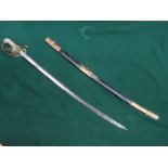 EARLY 19th CENTURY WILLIAM IV INFANTRY OFFICER'S SWORD WITH BRASS BOUND LEATHER SCABBARD