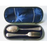 HALLMARKED SILVER VICTORIAN SPOON AND FORK SET, CASED, LONDON ASSAY, BY THOMAS SMILY,