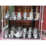 PARCEL OF PEWTER WARE, BRASS CANDLESTICKS, ETC.