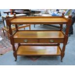 REPRODUCTION MAHOGANY TWO DRAWER FITTED THREE TIER BUFFET UNIT