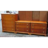 PAIR OF REPRODUCTION MAHOGANY CHEST OF THREE DRAWERS WITH MATCHING CHEST OF FIVE DRAWERS
