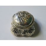 PRETTY REPOUSSE DECORATED SILVER COLOURED PILL BOX WITH HINGED COVER