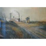 BRIAN ENTWISTLE, FRAMED WATERCOLOUR- EARLY MORNING PARCELS TRAIN AT SCOUT GREEN,