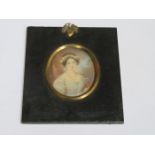 HANDPAINTED OVAL MINIATURE PORTRAIT WITHIN EBONISED FRAME