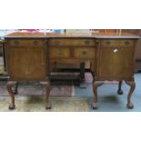 REPRODUCTION MAHOGANY REGENCY STYLE BREAKFRONT SIDEBOARD ON BALL AND CLAW SUPPORTS