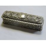 HALLMARKED SILVER REPOUSSE STORAGE BOX WITH HINGED COVER,