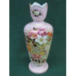 GOOD QUALITY VICTORIAN PINK GLASS VASE WITH FLORAL DECORATION,