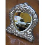 HALLMARKED SILVER HEART FORM REPOUSSE DECORATED DRESSING TABLE MIRROR